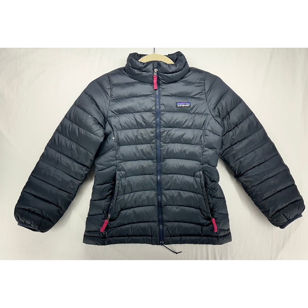 Patagonia Kids Down Jacket Navy Blue Pink M 10 Puffer Full Zip